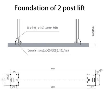 การออกแบบโครงสำหรับตั้งสิ่งของ 4T 2 โพสต์ไฮดรอลิกลิฟท์เชื่อมต่อที่ด้านล่างลิฟต์รถเพดานต่ำ